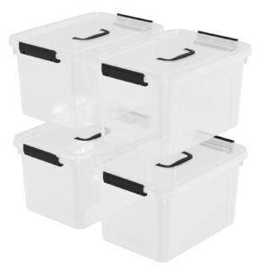 tyminin 4-pack clear latch storage box with lid, plastic lidded storage bin, 10 quart