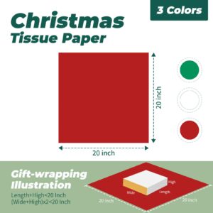 Simetufy 360 Sheets Christmas Tissue Paper for Gift Bags, 20 x 20 Inches Christmas Wrapping Paper, Gift Wrapping Christmas Tissue Paper Sheets Bulk for Christmas, Birthday, Holiday Decor and DIY Craft