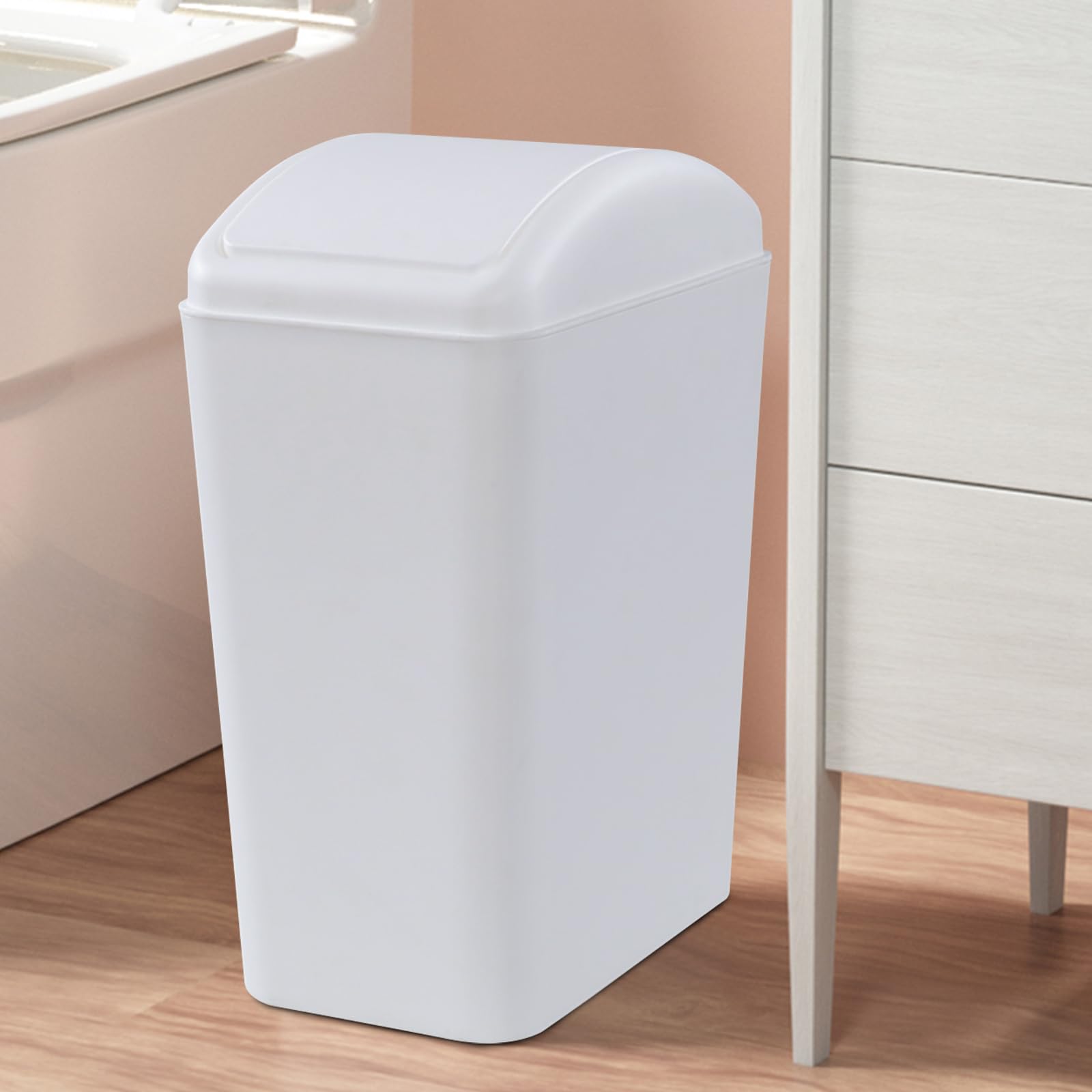 Uumitty 3 Packs Swing Top Waste Container for Home and Kitchen, Plastic Slim Trash Can with Lid, 4.5 Gallon Capacity, White