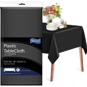 Vrisssot 12-Pack Black Plastic Tablecloth-54 x 108 in.Plastic Tablecloths for Rectangle Tables,Disposable Table Cloths for Parties,Banquet,Birthdays, Weddings.