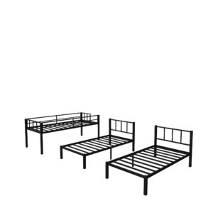 MERITLINE Triple Bunk Beds for 3, Metal Bunk Bed Twin Over Twin & Twin Size, Three Bed Bunk Beds for Kids, Teens,Can be Separated into 3 Twin Beds, Black