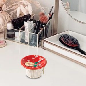 dgudgu Mushroom Ring Holder Jewelry Tray Red Ring Dish Ceramic Trinket Storage Jar Mini Engagement Ring Holder