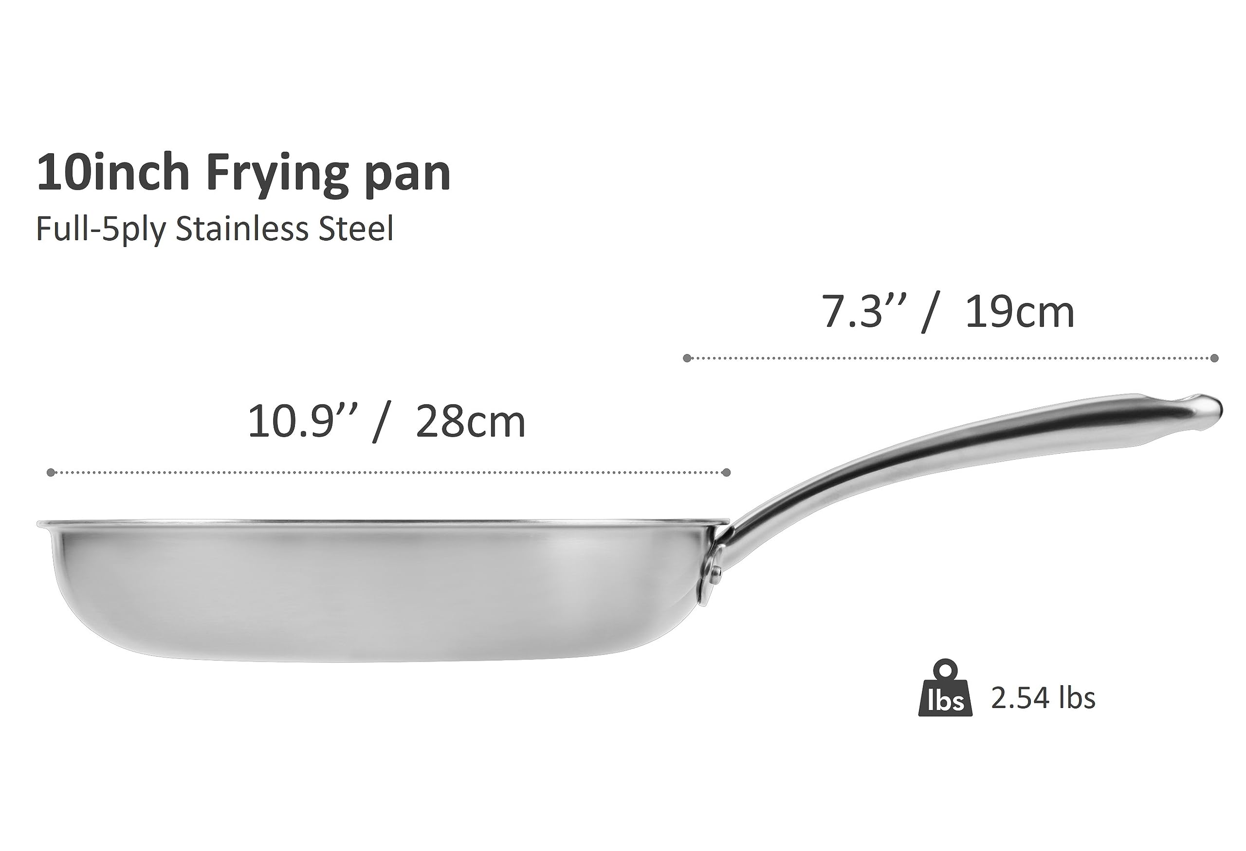 CHEF TOPF 5-ply Stainless Steel Frying Pan 10inch, Full 5-Ply Clad Construction Professional Grade Pan, Brushed Finish, Induction Cooking Pan, Oven Safe, Dishwasher Safe