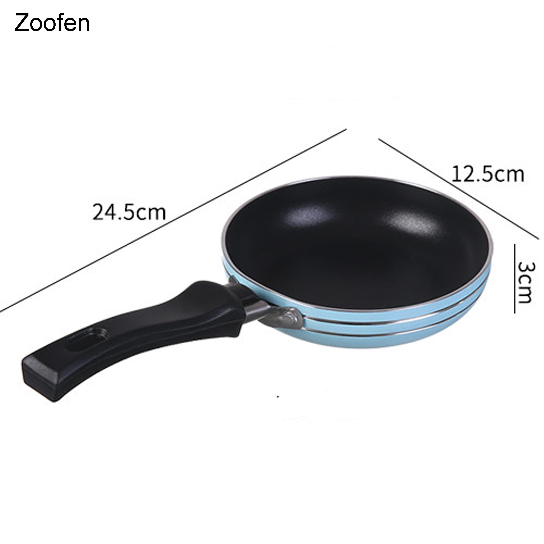 Zoofen 4.7" Frying Pan Mini Round Egg Skillet Non Stick One Egg Fry Pan Breakfast Pan with Long Handle(Blue)