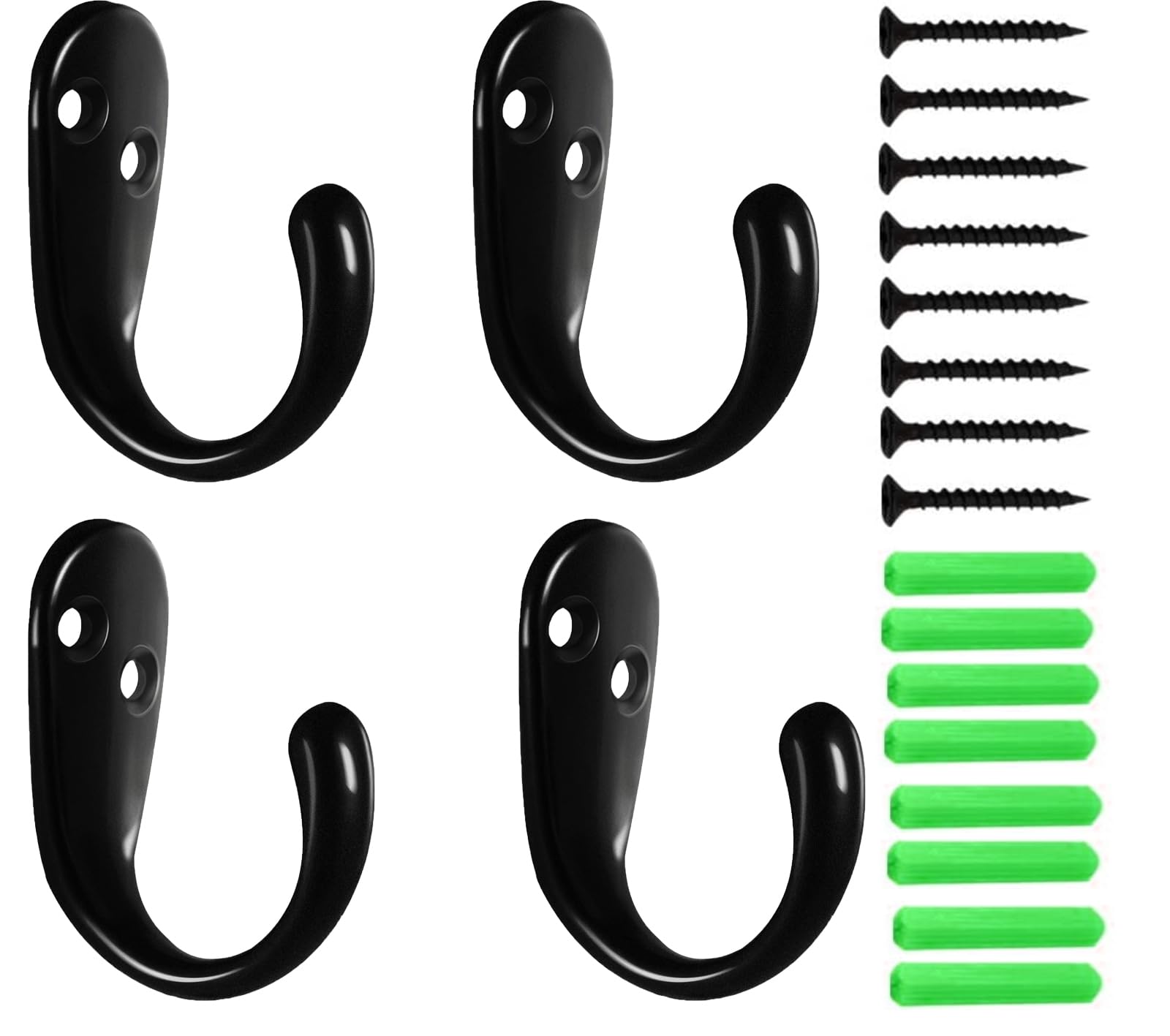 Kruodop 4 Pack Wall Hooks Wall Mounted Coat Hooks for Hanging Heavy Duty, Black Towel Hooks, Metal Single Coat Hanger with Screws Cup Retro for Coats, Handbags, Towels