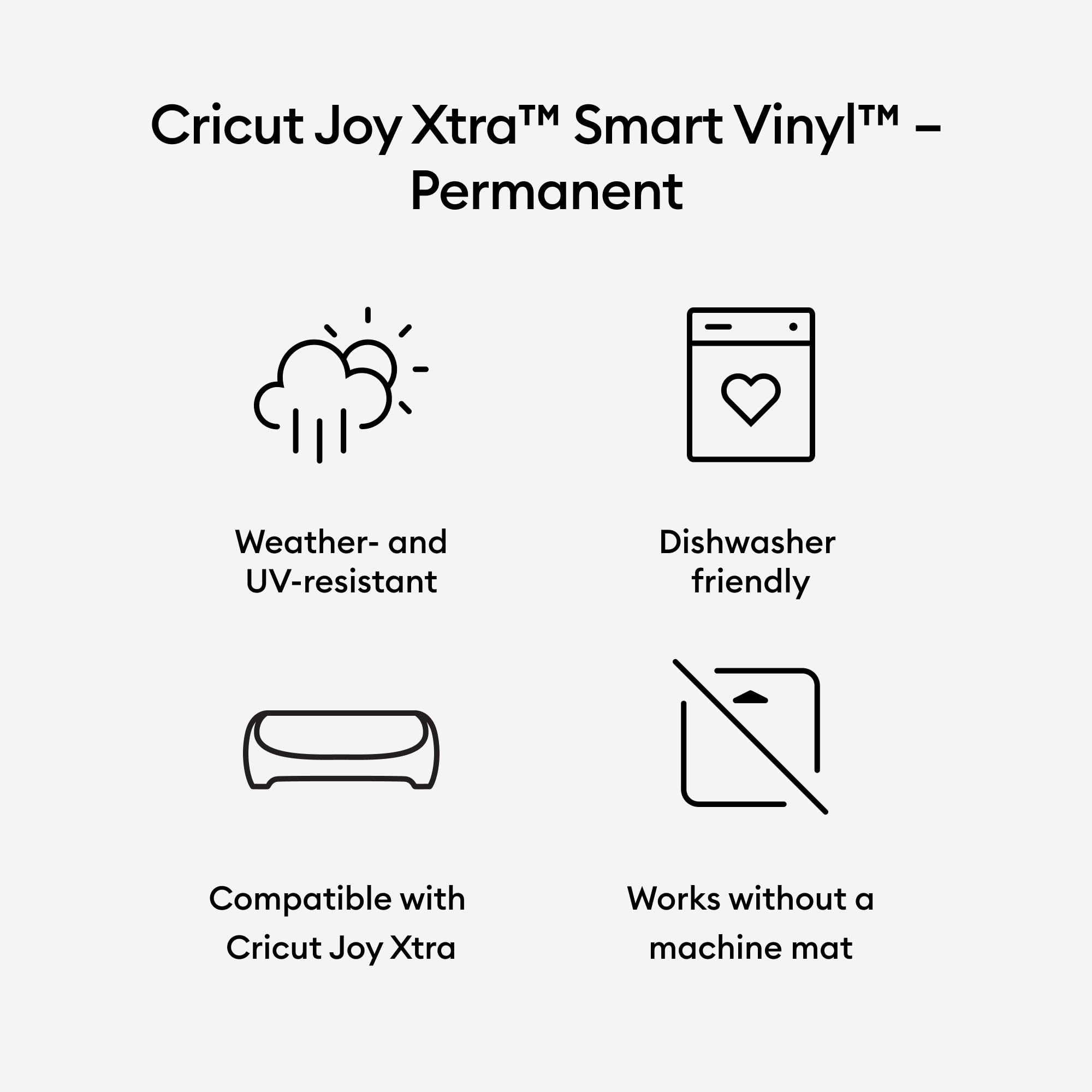 Cricut Joy Xtra Smart Vinyl - Permanent, Water & UV Resistant, Fade-Proof Adhesive Vinyl for Creating Decals, Outdoor DIY Projects, Ideal Sticker Vinyl for Mailboxes, Bottles, & More, Black (3 ft), 3ft