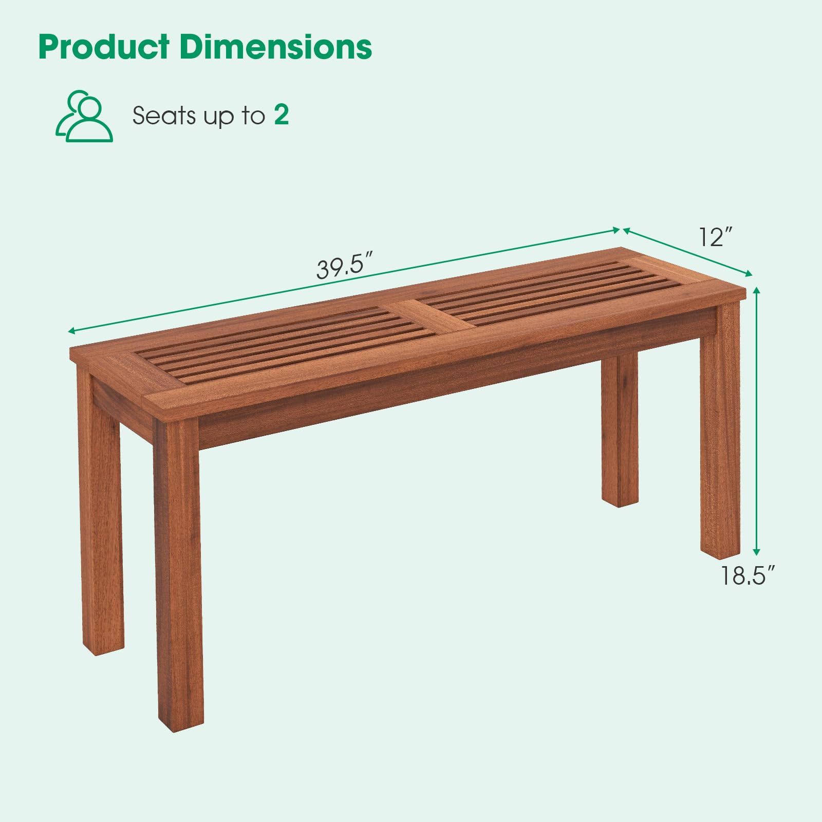 Tangkula Patio Wood Bench, 2-Person Solid Wood Bench with Slatted Seat, 39.5" Long Loveseat with Stable Wood Frame, Indoor Outdoor Dining Bench for Backyard, Poolside, Entryway (1)