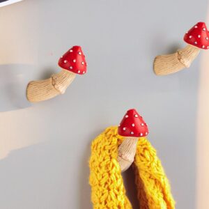 dgudgu Mushroom Wall Hooks 5 Pack Decorative Coat Hooks Wall Mounted Red Hat Hooks Heavy Duty Entryway Decor Wall Hangers for Hanging Towels, Clothes, Bags