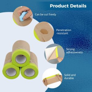 yeesport 4 Rolls Pre-Taped Masking Paper for Painting, 6 in x 50 Ft Tape and Drape Painters Paper, Paint Adhesive Protective Paper Roll for Covering Skirting, Door Frames, Cars