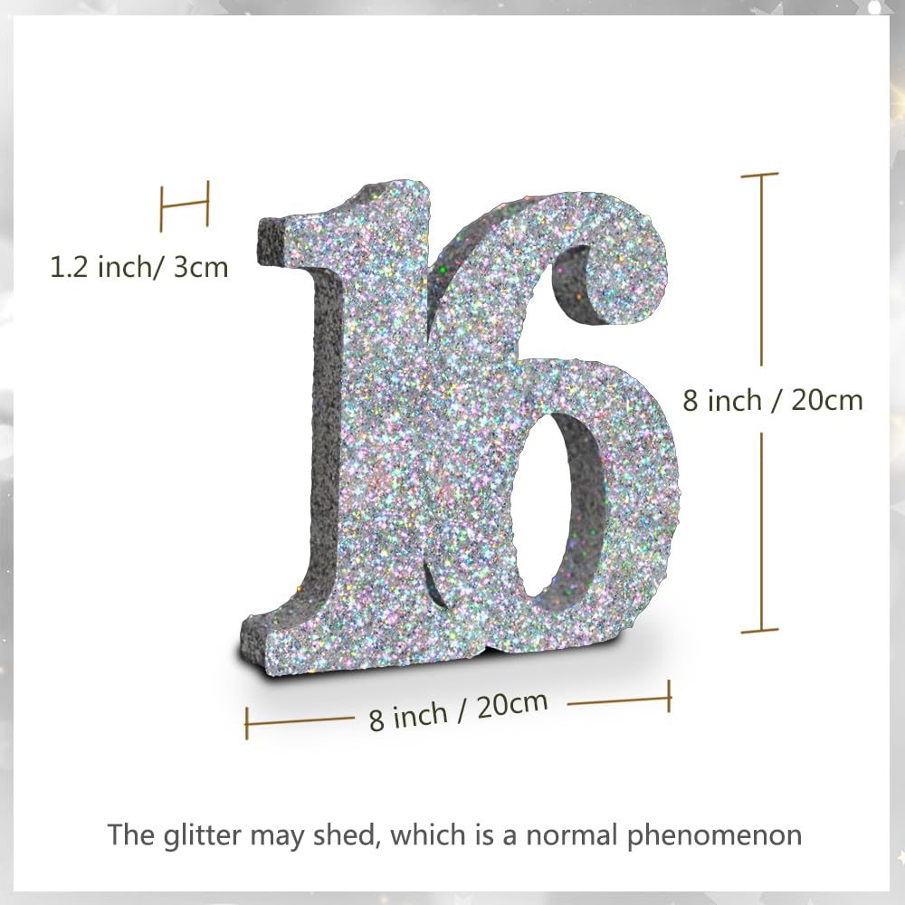 Eploger 16th Birthday Decorations Silver Glitter Number 16 Sign Decorations,16th Centerpieces for Table,Number 16 Table Topper Decor