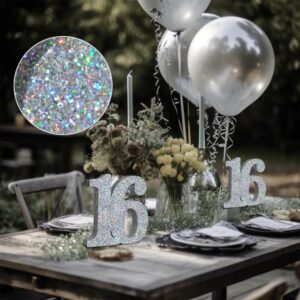 Eploger 16th Birthday Decorations Silver Glitter Number 16 Sign Decorations,16th Centerpieces for Table,Number 16 Table Topper Decor