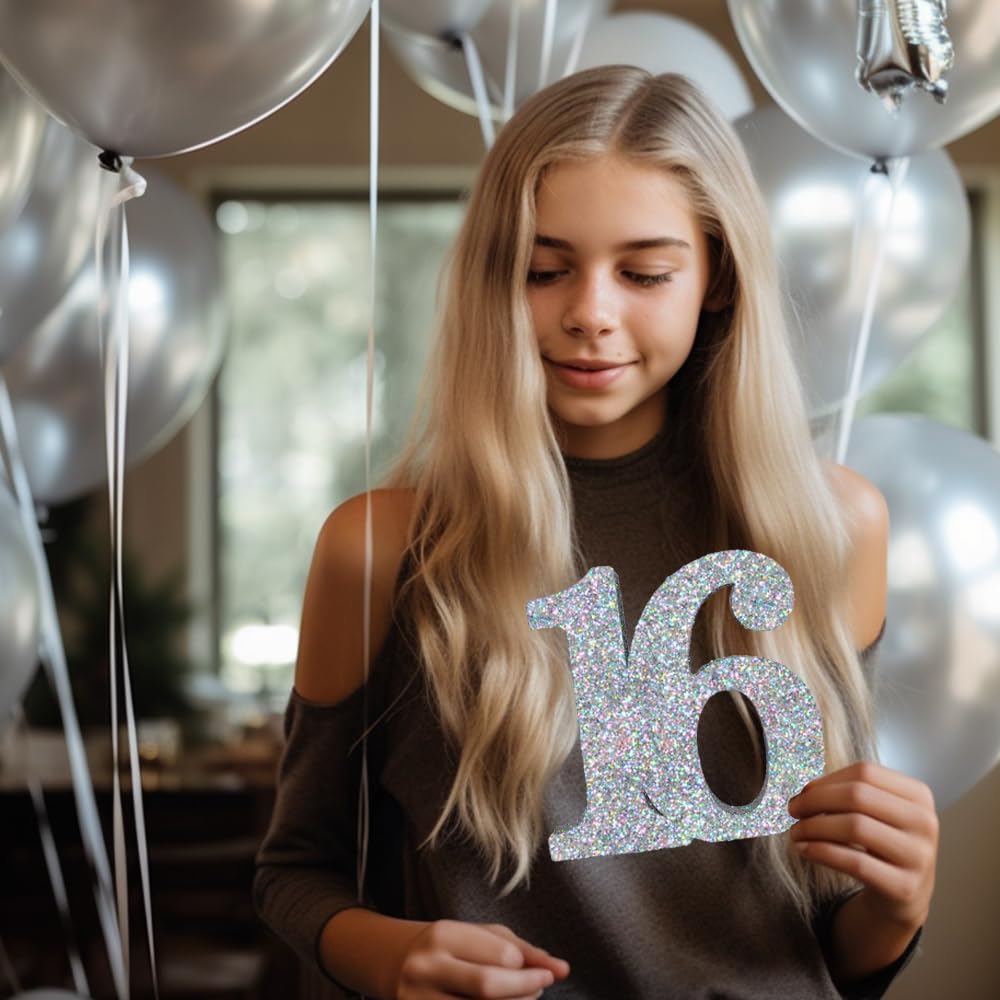 Eploger 16th Birthday Decorations Silver Glitter Number 16 Sign Decorations,16th Centerpieces for Table,Number 16 Table Topper Decor