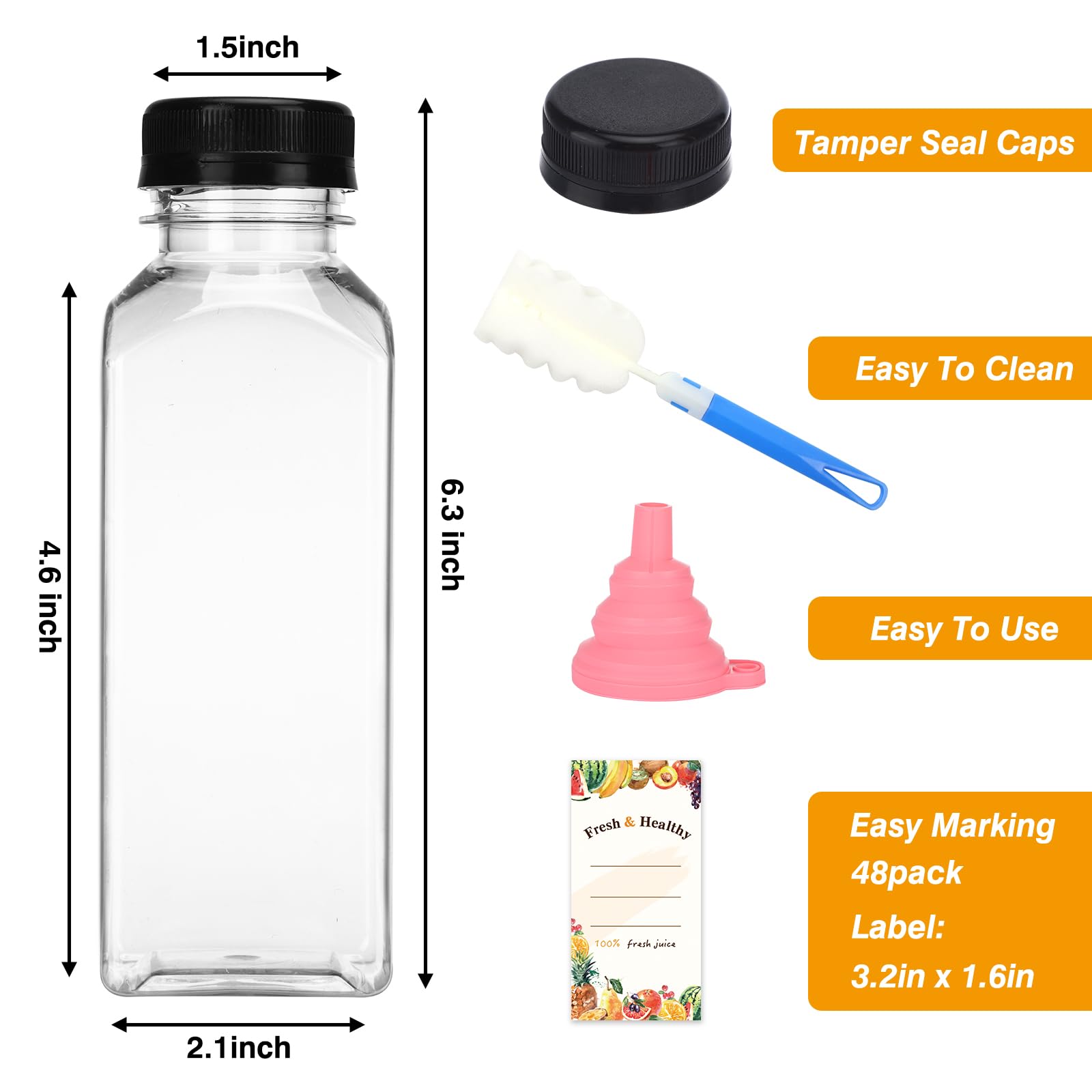 Moretoes 45pcs 12oz Juicing Bottles, Plastic Juice Bottles with Caps, Bulk Clear Empty Juicing Bottles for Drinking Milkshake Tea and Other Beverages