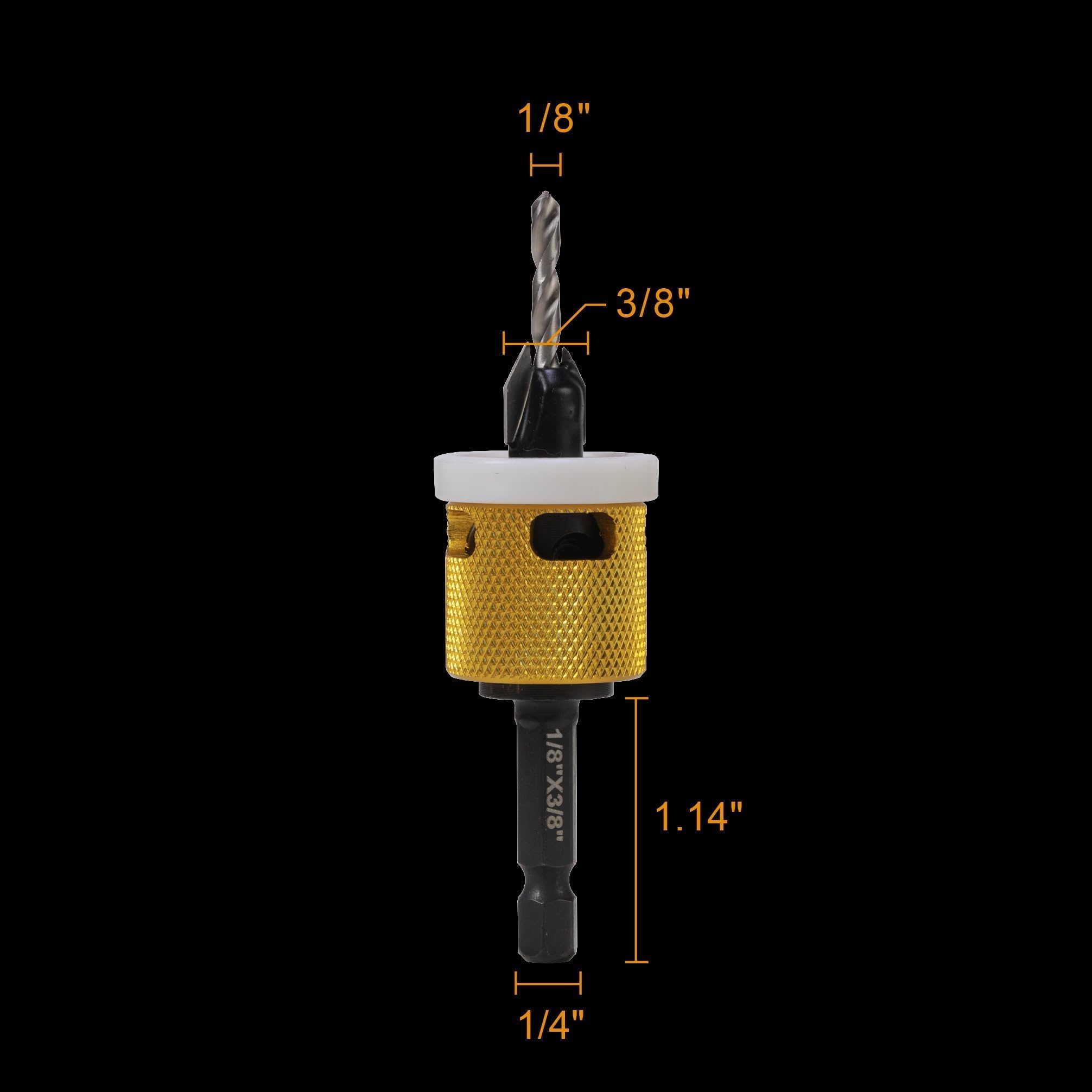 1/8"x3/8" Carbide Tipped Countersink Drill Bits with Low Friction Depth Stop, 1/4" Quick Change Hex Shank Countersink Drill with Replaceable HSS Pilot Drill Bit for Wood, Plastic, Woodworking