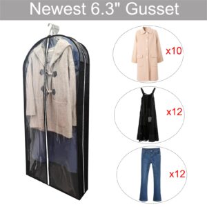 Dress Bags for Gowns Long with 6.3" Gusset, 50" Clear Moth Proof Garment Bags for Hanging Clothes, Dresses Covers and Side Zipper Protector for Storage, Overcoat, Trousers, Sweater, 3 Packs