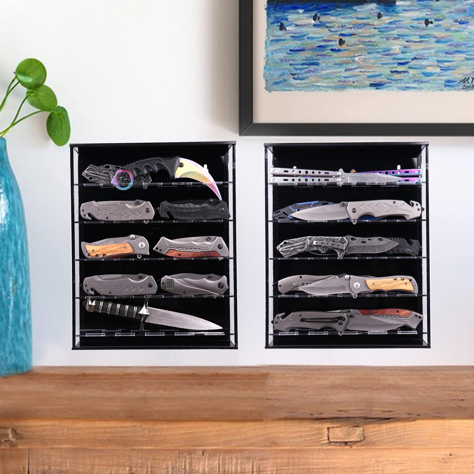 WLSANX Knife Display Stand, Pocket Knife Display Case, Pocket Knife Organizer Desktop, Knife Display Case for Wall, Acrylic Display Case Dispay Daggers, Folding Knife Organizer, Pocket Knife Holder