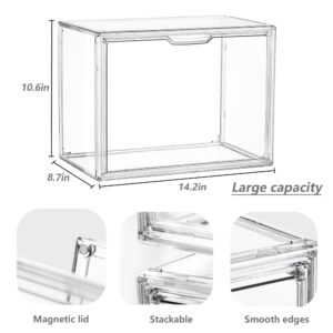 Clear Acrylic Display Case, Stackable Plastic Storage Bins with Magnetic Attraction Lid, Showcase for Cosmetic, Large Figures Collectibles, X-Large