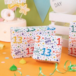 WRAPAHOLIC Birthday Wrapping Paper Sheet - 6 Sheets Colorful 13th Birthday Design Folded Flat for Birthday, Party, Baby Showers - 19.7 Inch X 27.5 Inch Per Sheet