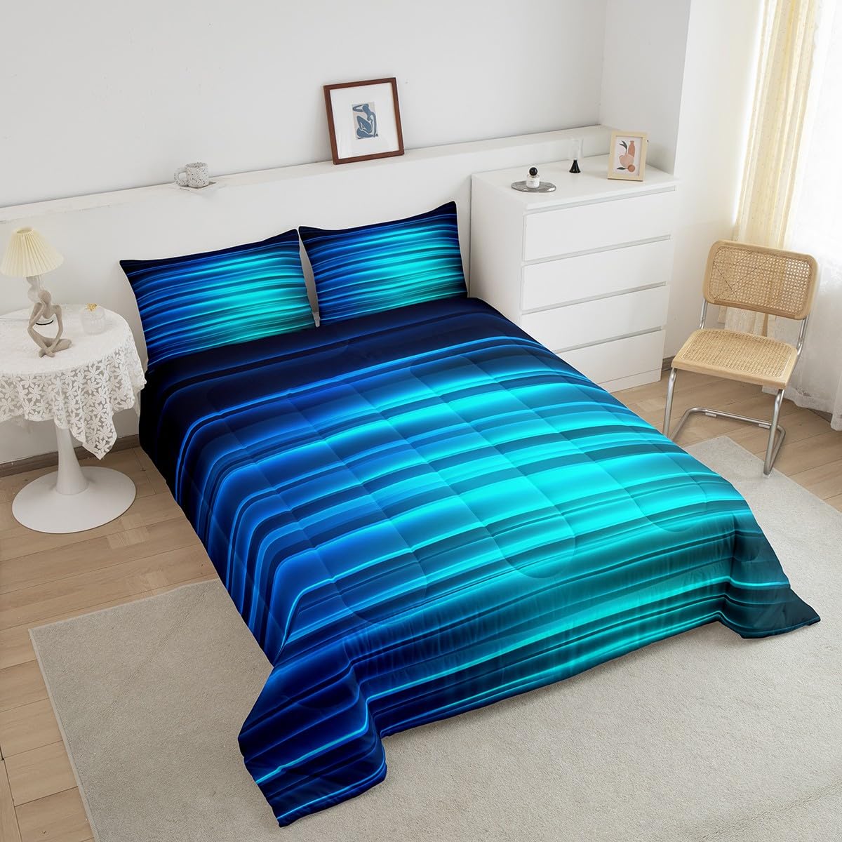 Feelyou Blue Black Gradient Comforter Twin Size, Abstract Ombre Comforter for Kids Toddler Geometric Abstract Ombre Bedding Set Gradient Contemporary Duvet Set Lightweight Quilt Set