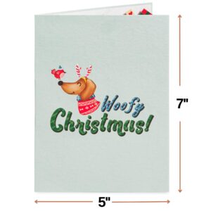 Paper Love Woofy Christmas Pop Up Card, Detachable 3D Christmas Cards, Gift for Christmas or Holidays, Thank You, Thinking of You | 5" x 7" Cover - Includes Envelope and Removable Note Tag