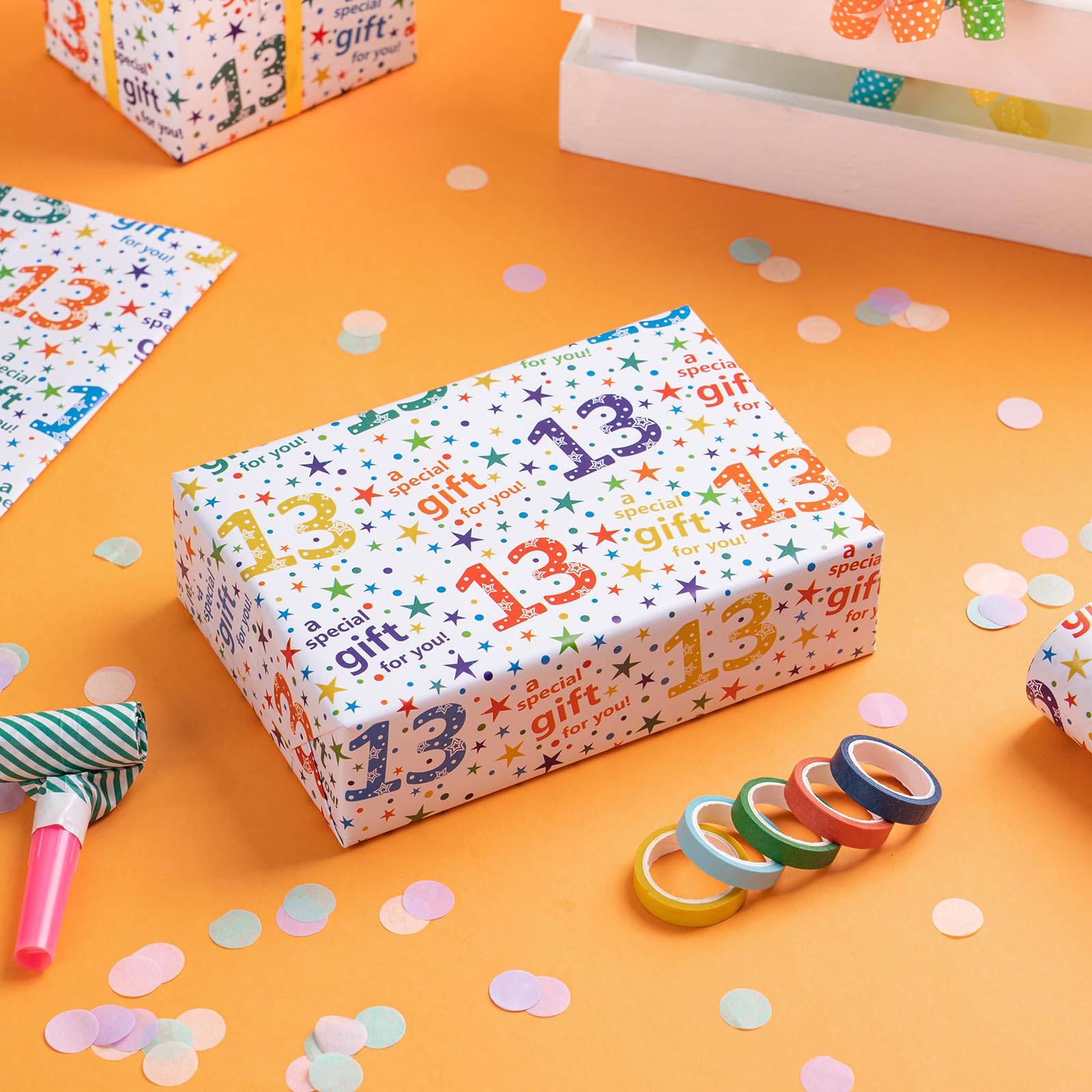 WRAPAHOLIC Birthday Wrapping Paper Sheet - 6 Sheets Colorful 13th Birthday Design Folded Flat for Birthday, Party, Baby Showers - 19.7 Inch X 27.5 Inch Per Sheet