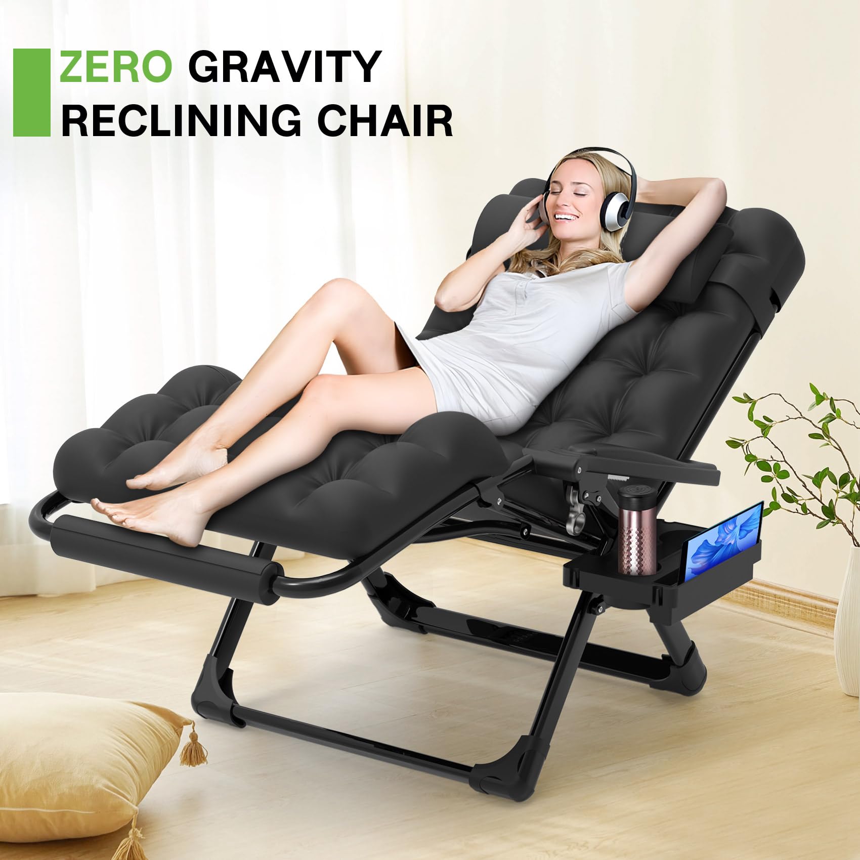 ZENPETIO Oversized Zero Gravity Chair, 33In XXL Zero Gravity Recliner Lounge Chair, Anti Gravity Chair for Indoor and Outdoor, Reclining Camping Chair for Lawn and Patio w/Cushion and Footrest, 500LBS