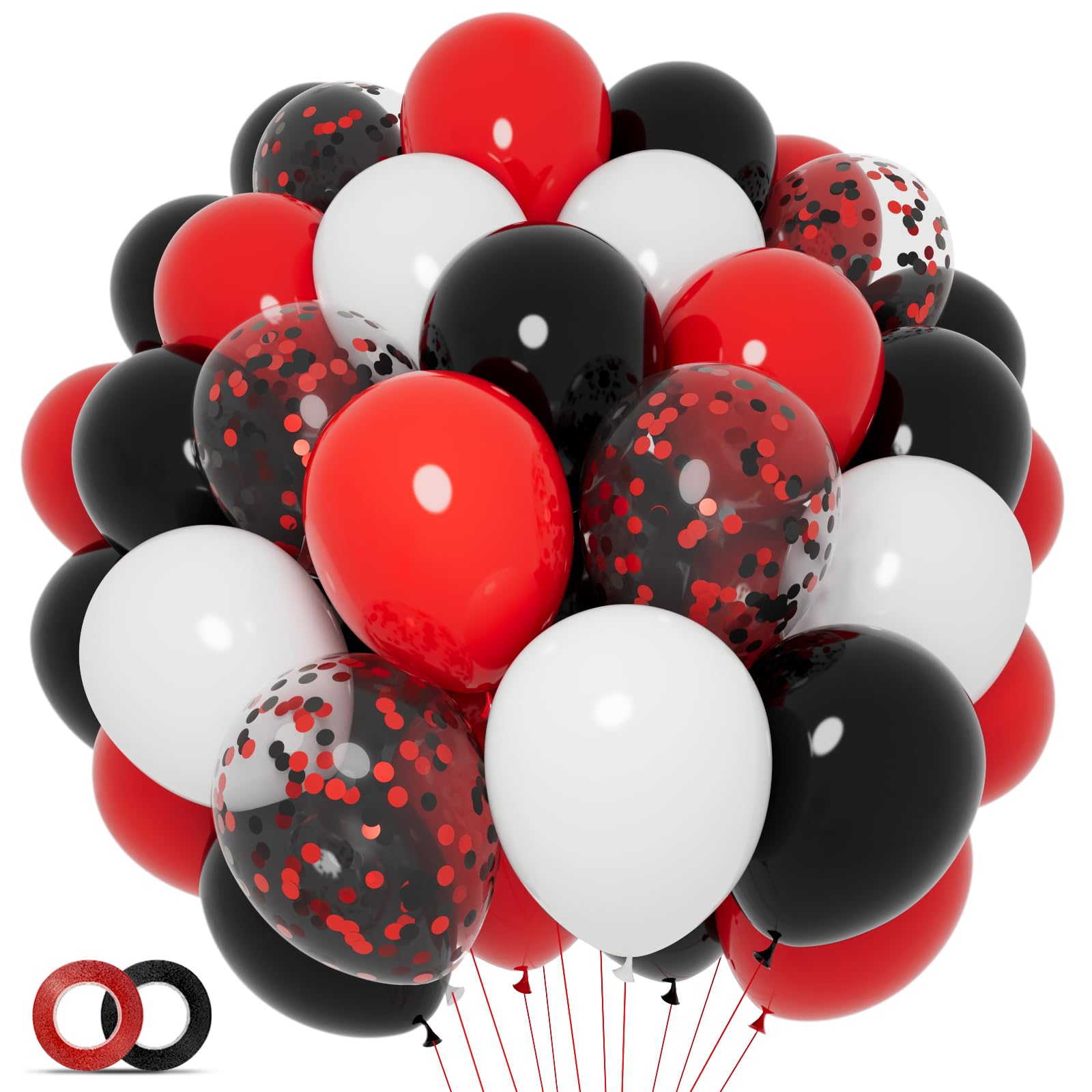 68Pcs Red Black White Latex Balloons 12 Inch with Black Red Confetti Balloons for Birthday, Wedding, Baby Shower, Graduation Poker Card Party.