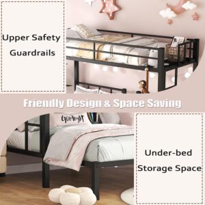 MERITLINE Triple Bunk Beds for 3, Metal Bunk Bed Twin Over Twin & Twin Size, Three Bed Bunk Beds for Kids, Teens,Can be Separated into 3 Twin Beds, Black