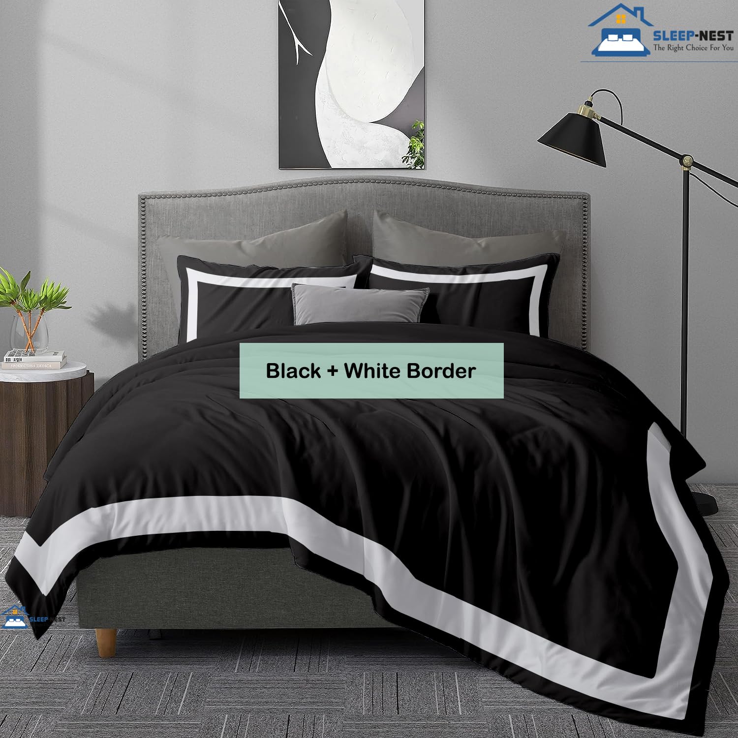 SLEEP-NEST Two Tone Duvet Cover Set King 104"x90" Long Staple 100% Egyptian Cotton - 3 Piece Shading Design 600TC Covers with Zipper Closure, Two Color Duvet Cover Super Soft, (White + Black)