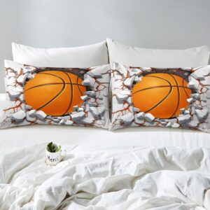 Erosebridal Boys Basketball Comforter Cover for Kids Teen Sports Bed Set, Ball Game Duvet Cover Full Size White Grey Orange Bedding Sets, Abstract Block Bedspread Cover 3pcs with 2 Pillow Case