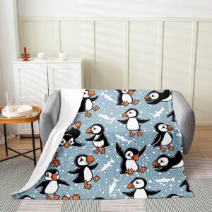 jejeloiu Cute Puffin Blanket 40"x50" Puffin Bird Drawing Plush Throw Blanket, for Kids Boys Girls Decor Cute Animal Fishing Flannel Fleece Blanket Microfiber Snowflake Bedroom