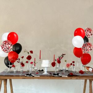 68Pcs Red Black White Latex Balloons 12 Inch with Black Red Confetti Balloons for Birthday, Wedding, Baby Shower, Graduation Poker Card Party.