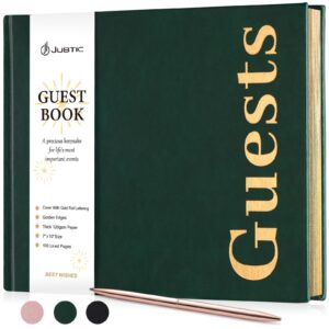 jubtic guest book, sign in book for wedding reception, baby shower, funeral, graduation party - premium keepsake for life's special events with pen (dark green, 7" x10″)