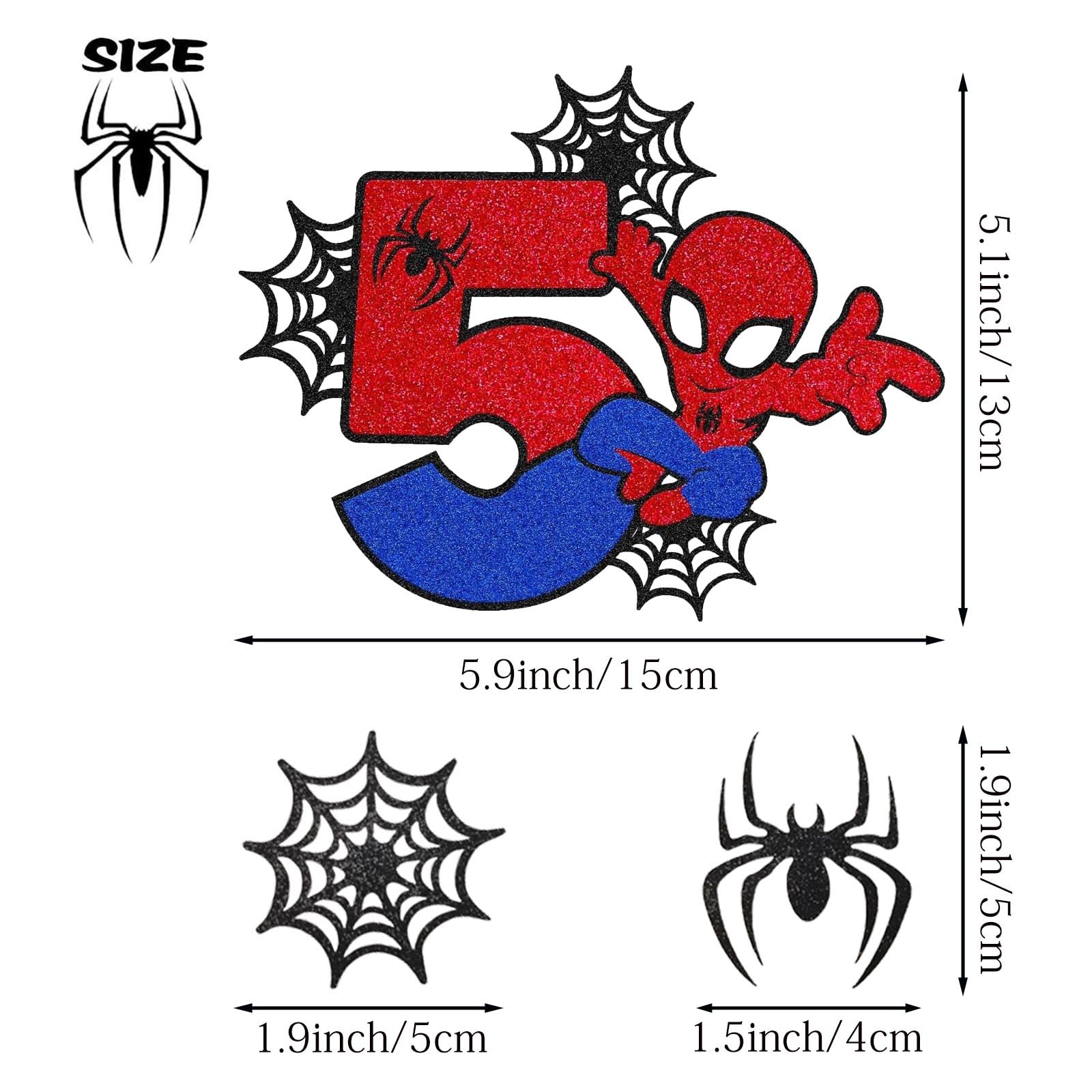 7 Pcs Cake Toppers, Cartoon Heroes Spider Pattern Birthday Cake Toppers, Personalised 3rd Birthday Cake Topper, Double Sided Glitter Cupcake Topper Birthday Party Decorations for Boys Children Kids