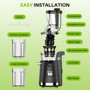 Cold Press Juicer Machines, 300W Slow Masticating Juicer Machines with 3.5inch (89mm) Large Feed Chute, Slow Cold Press Juicer Machines Vegetable and Fruit, Reverse Function Easy to Clean with Brush