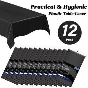 Vrisssot 12-Pack Black Plastic Tablecloth-54 x 108 in.Plastic Tablecloths for Rectangle Tables,Disposable Table Cloths for Parties,Banquet,Birthdays, Weddings.