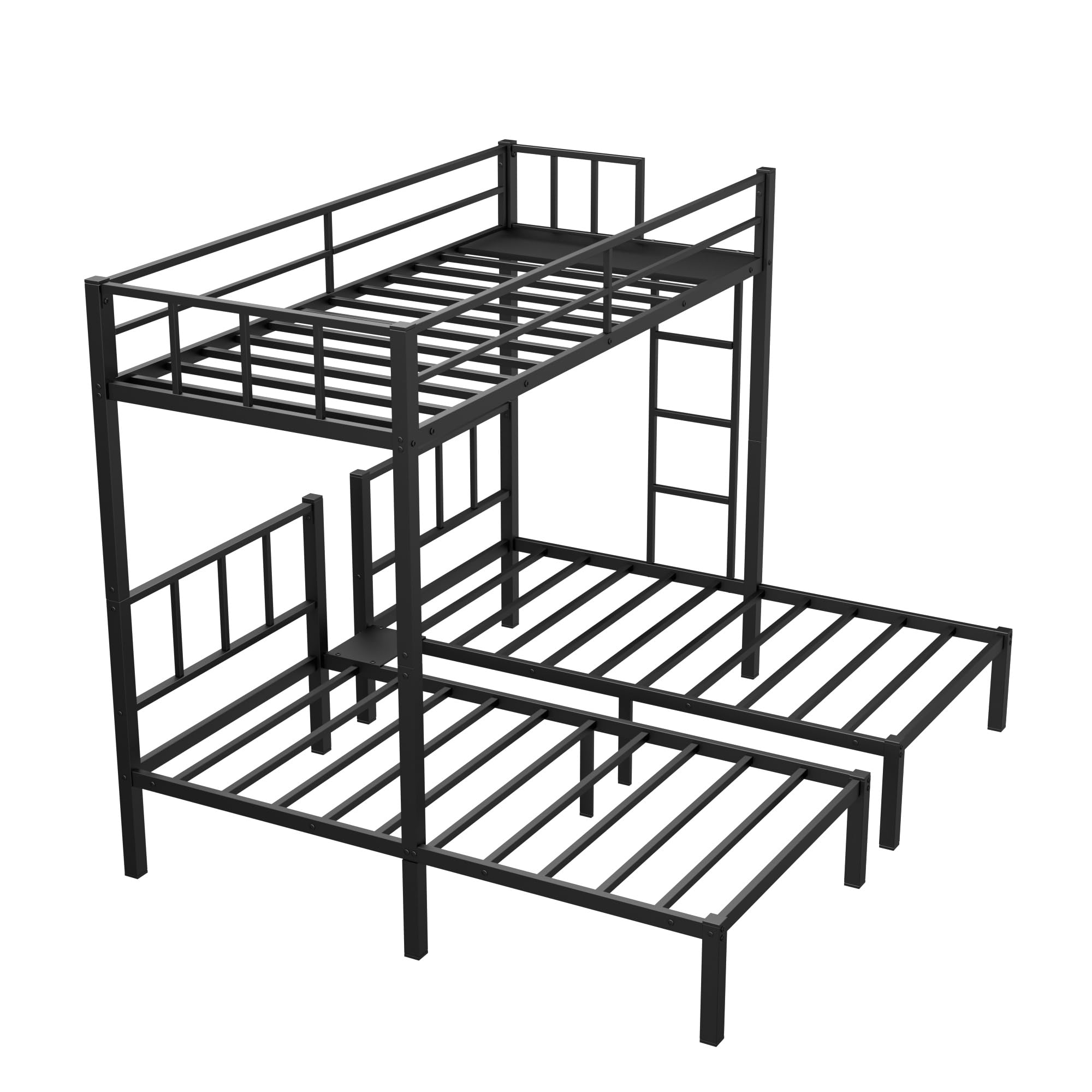 MERITLINE Triple Bunk Beds for 3, Metal Bunk Bed Twin Over Twin & Twin Size, Three Bed Bunk Beds for Kids, Teens,Can be Separated into 3 Twin Beds, Black