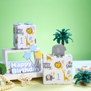 WRAPAHOLIC 1st Birthday Wrapping Paper Sheet - 6 Sheets Cute Animal Design Folded Flat for Birthday, Party, Baby Showers - 19.7 Inch X 27.5 Inch Per Sheet