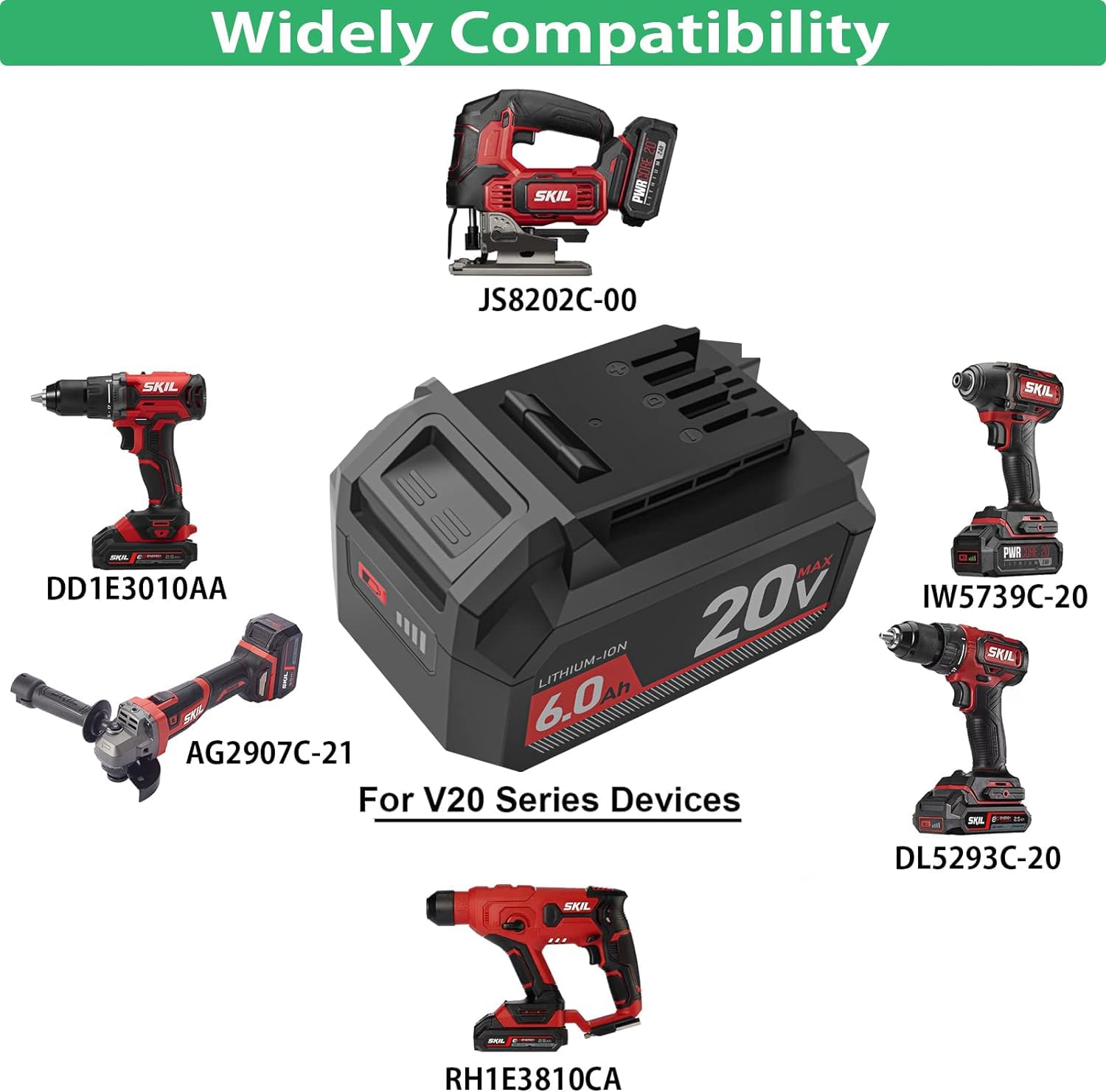 DMMNS Upgraded 20V 6000mAh Battery, Replace for BY519601 BY519603 BY519702, Compatible with Skil PWRCORE 20V Series Cordless Power Tools Battery (Not Fit Leaf Blower Circular Saw and Lawn Blower)