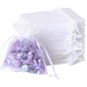 100pcs white organza bags, 2x3inch sheer wedding party favor bags with drawstring, jewelry gift bags christmas candy pouches