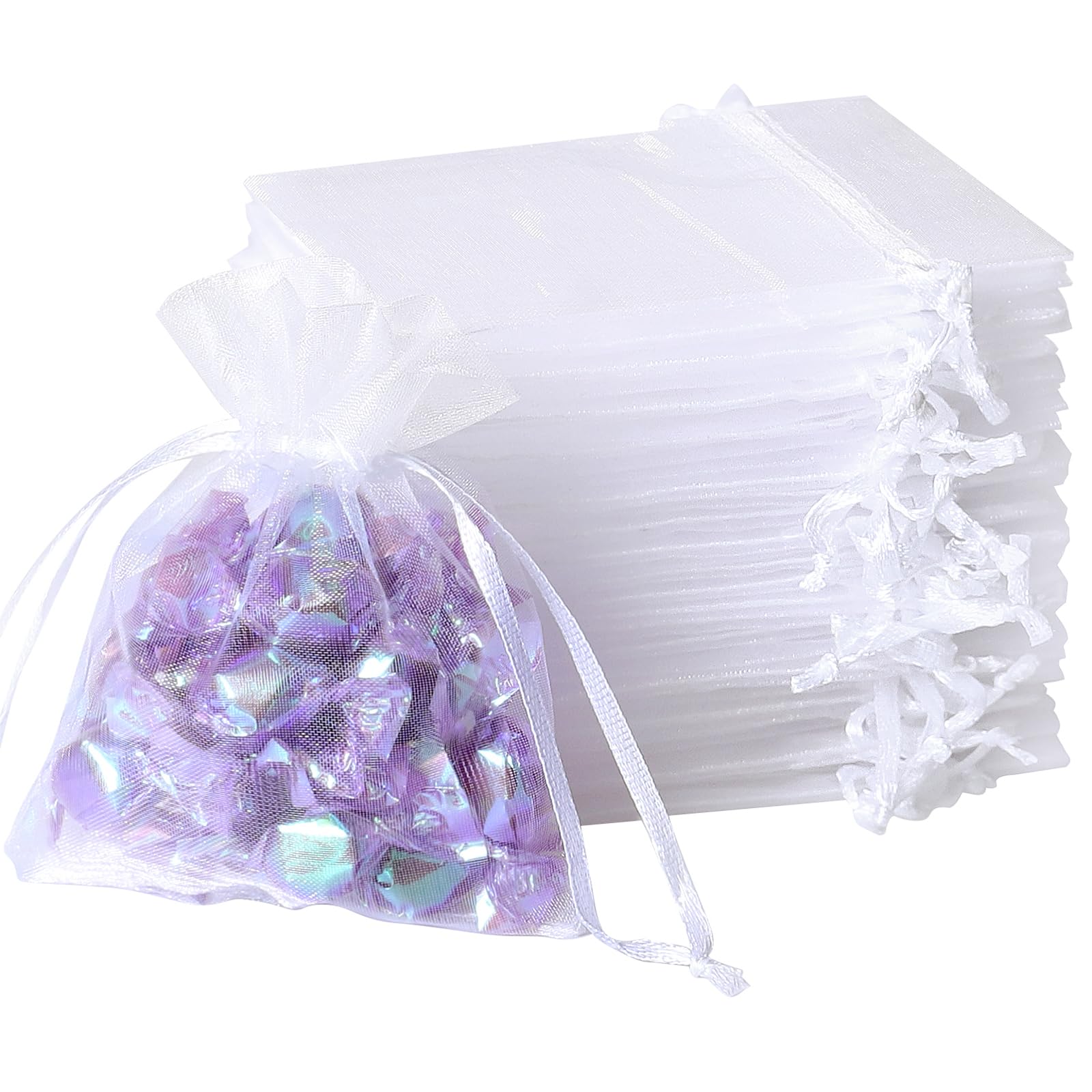 100Pcs White Organza Bags, 2x3Inch Sheer Wedding Party Favor Bags with Drawstring, Jewelry Gift Bags Christmas Candy Pouches