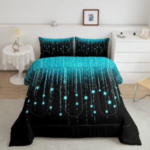 abstract ombre comforter set teal black teens bedding set for boys girls women kids modern geometric comforter glitter galaxy stars decor quilt set bedroom collection 3pcs full size