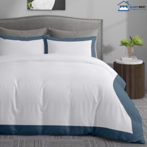 SLEEP-NEST Dual Tone Duvet Cover Set Cal-King 105"x93" Long Staple 100% Egyptian Cotton - 3 Piece Shading Design 600TC Covers with Zipper Closure, Two Color Duvet Cover Soft, (White + Medium Blue)