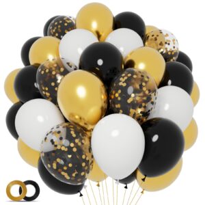 68pcs black white gold balloons with 12 inch black gold confetti balloons for graduation birthday wedding party decorations