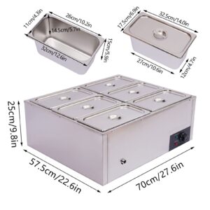 LIYUANJUN 6-Pan 1.84Gal Commercial Food Warmer, 850W 110V Electric Steamer with 6 Lids, Buffet Countertop Food Warmer Table Steam Machine Stainless Steel Steamer for Restaurant Home Kitchen