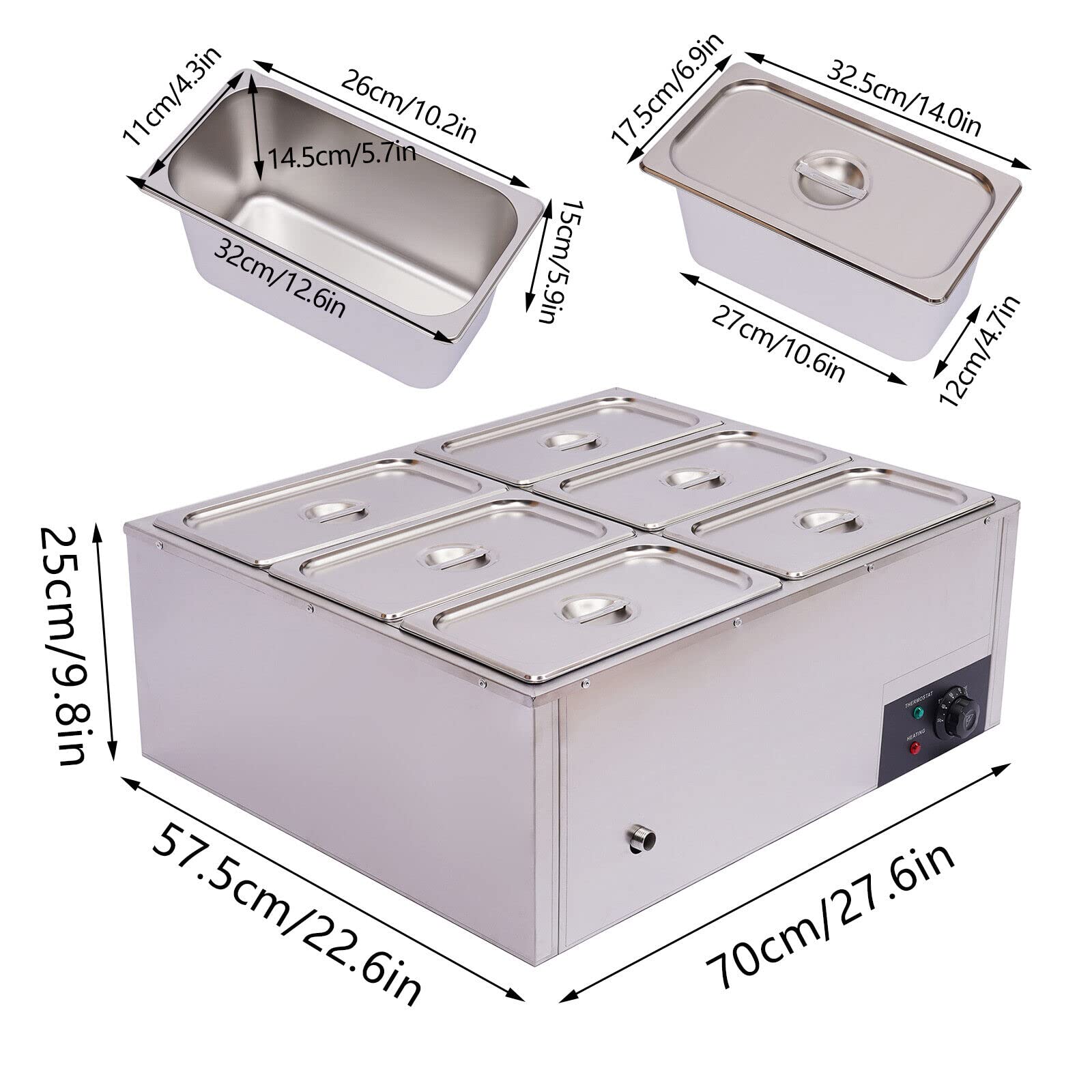 LIYUANJUN 6-Pan 1.84Gal Commercial Food Warmer, 850W 110V Electric Steamer with 6 Lids, Buffet Countertop Food Warmer Table Steam Machine Stainless Steel Steamer for Restaurant Home Kitchen