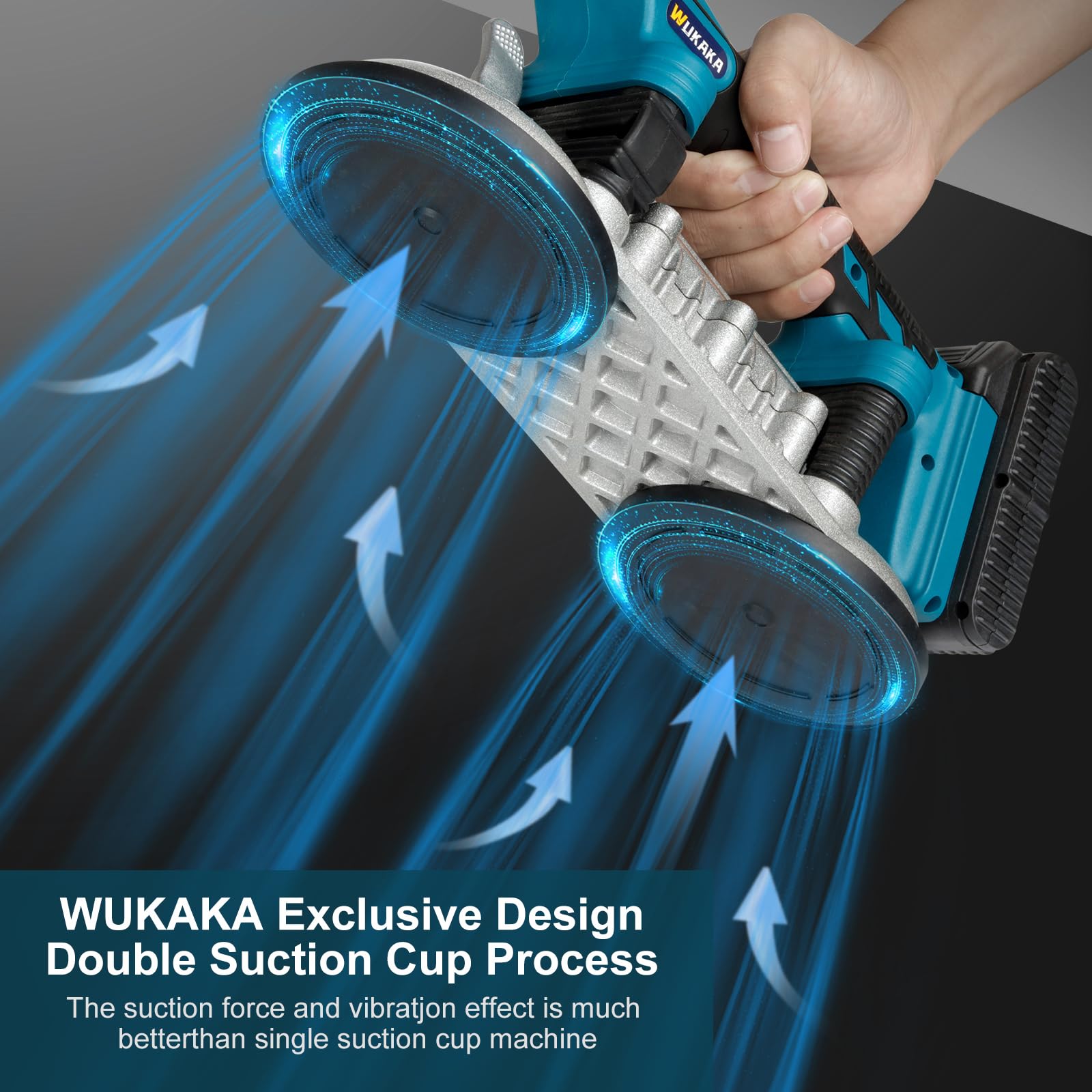 WUKAKA Tile Vibration Tool - High Performance Dual Suction Cup Tile Vibrator Machine. (2 x 12000mAh Battery, 24000r/min 6 Speed)