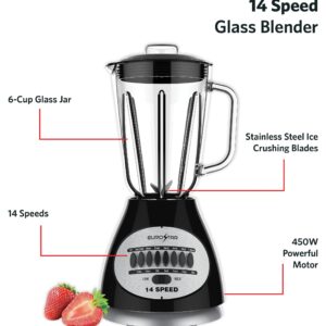 EUROSTAR 450W 14-Speed Glass Jar Blender (BLACK)