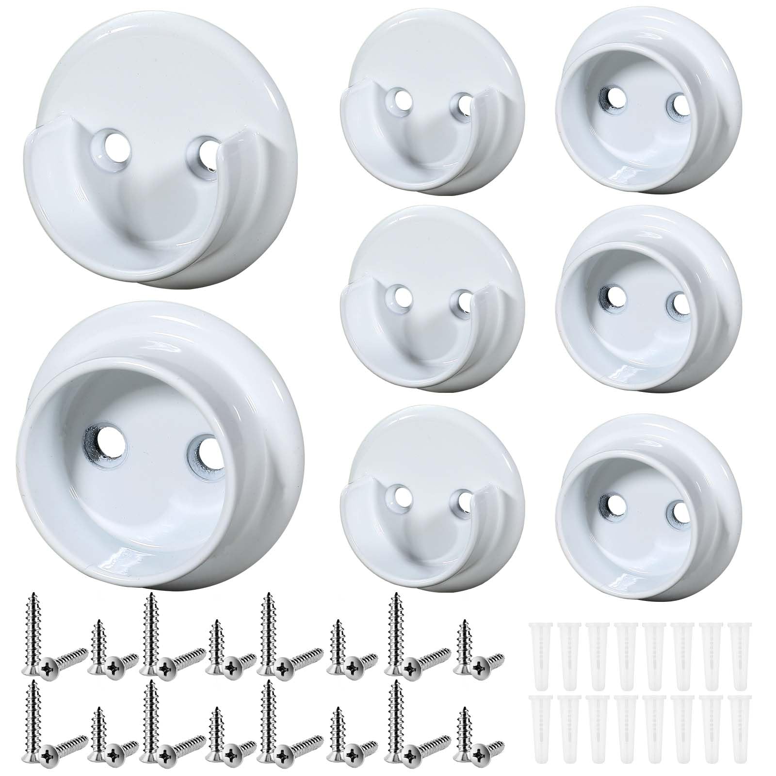 Yaocom 4 Pairs Metal Closet Rod Socket Bracket Set Heavy Duty Shower Curtain Rod Holders Pole Sockets Accept 1-3/8" Diameter Rod Pole with Screw on Attachment for Wardrobes Shelf (Matte White)