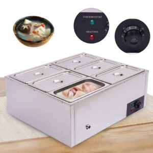 LIYUANJUN 6-Pan 1.84Gal Commercial Food Warmer, 850W 110V Electric Steamer with 6 Lids, Buffet Countertop Food Warmer Table Steam Machine Stainless Steel Steamer for Restaurant Home Kitchen